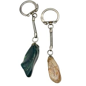 Vintage Polished Rock Keychain Set of 2